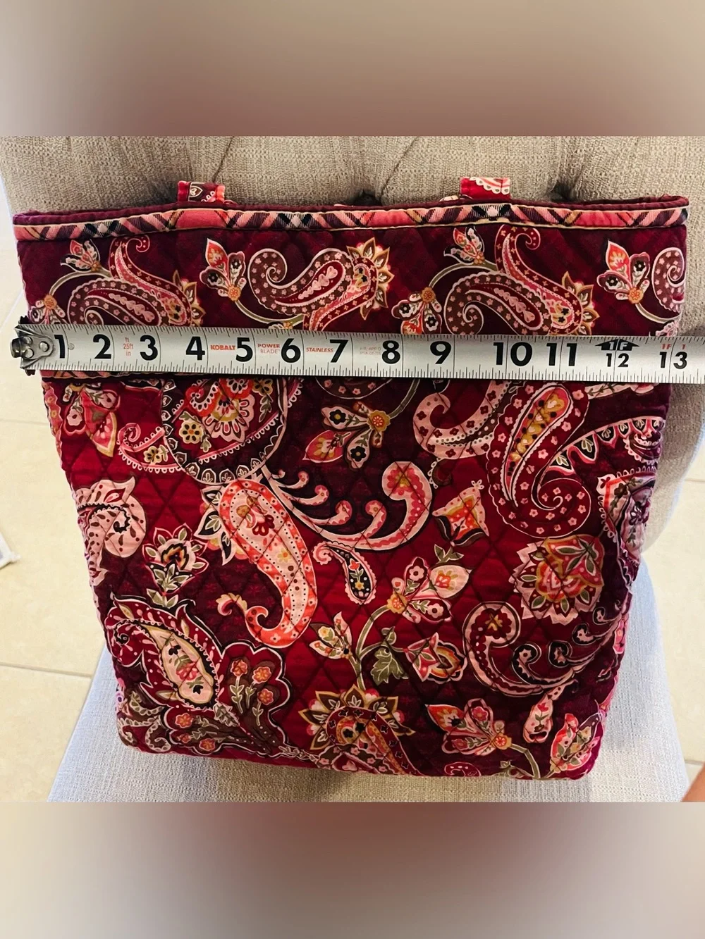Vera Bradley Burgundy Paisley Quilted Tote with Floral Accents